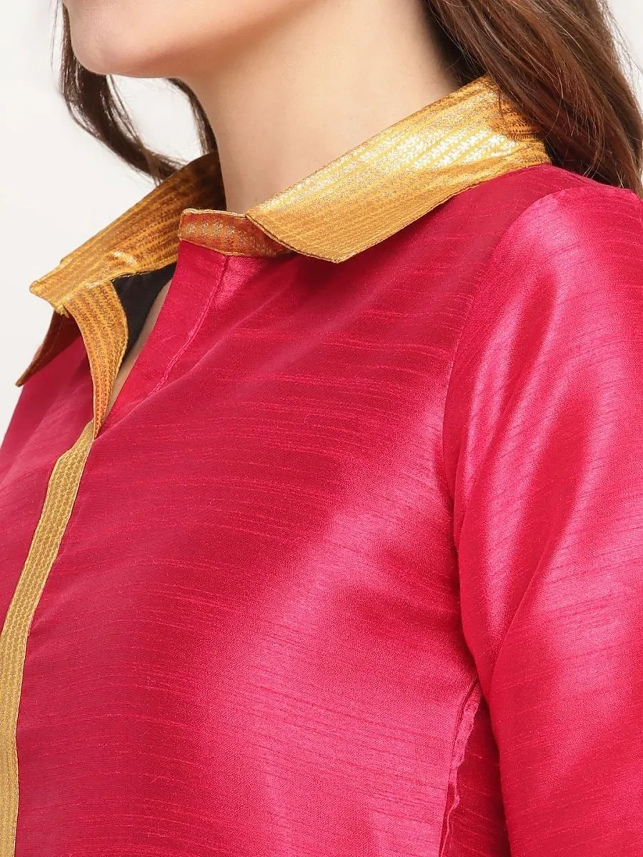 Ahalyaa Women's Dark Pink Poly Silk Kurta Trouser Set