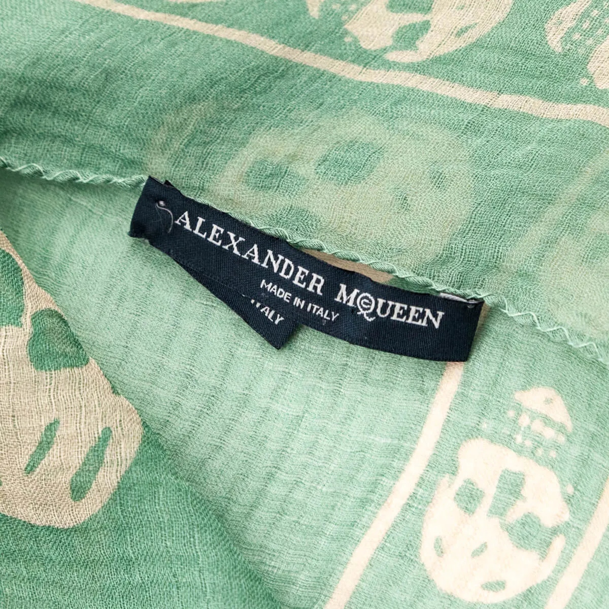 Alexander McQueen Green & White Silk Skull Scarf