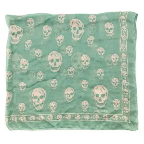 Alexander McQueen Green & White Silk Skull Scarf