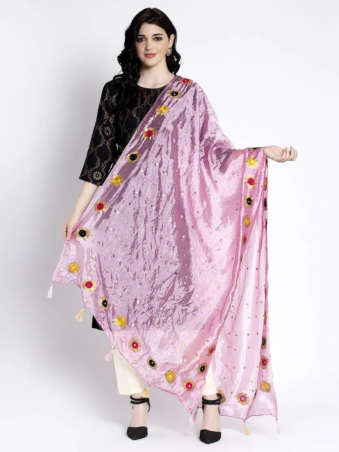 Baby Pink Printed Silk Dupatta