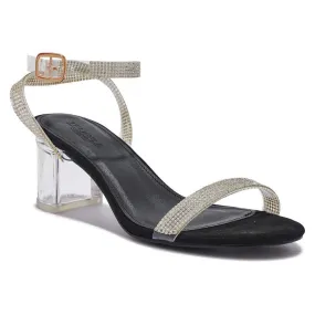 BEN - DIAMANTE BLOCK HEEL SANDAL BLACK