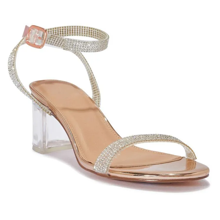 BEN - DIAMANTE BLOCK HEEL SANDAL BLACK