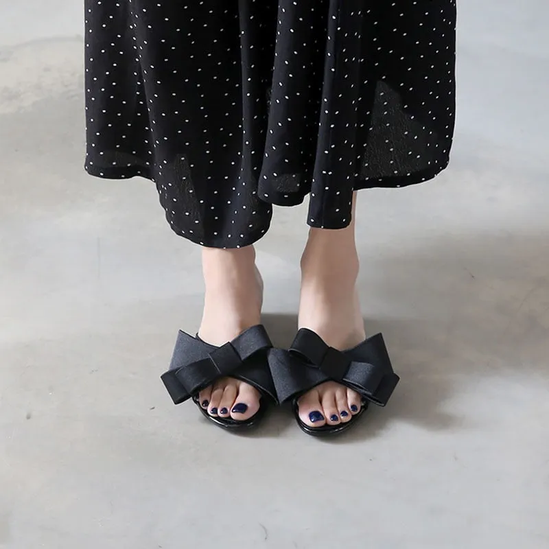 Big bow flat open toe mule