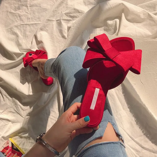 Big bow flat open toe mule