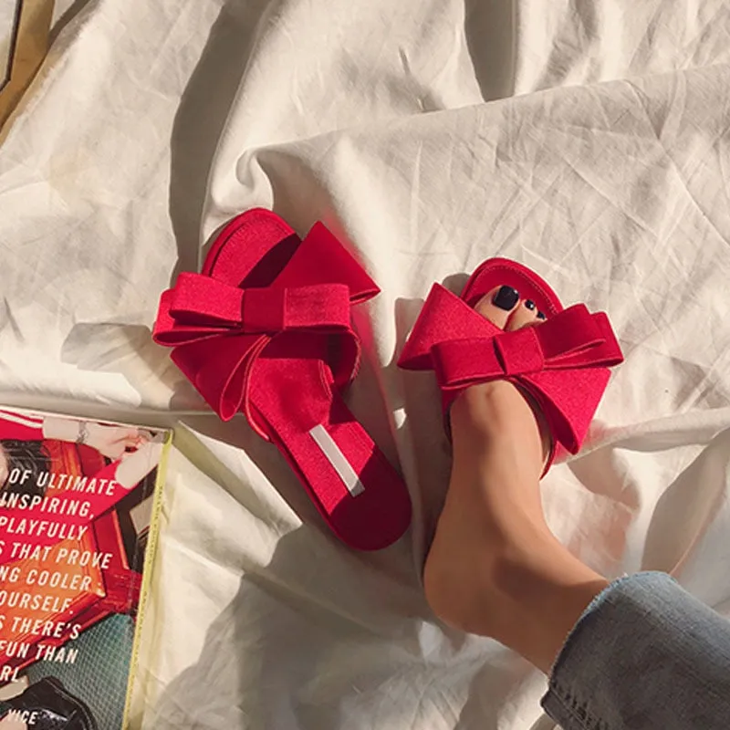 Big bow flat open toe mule