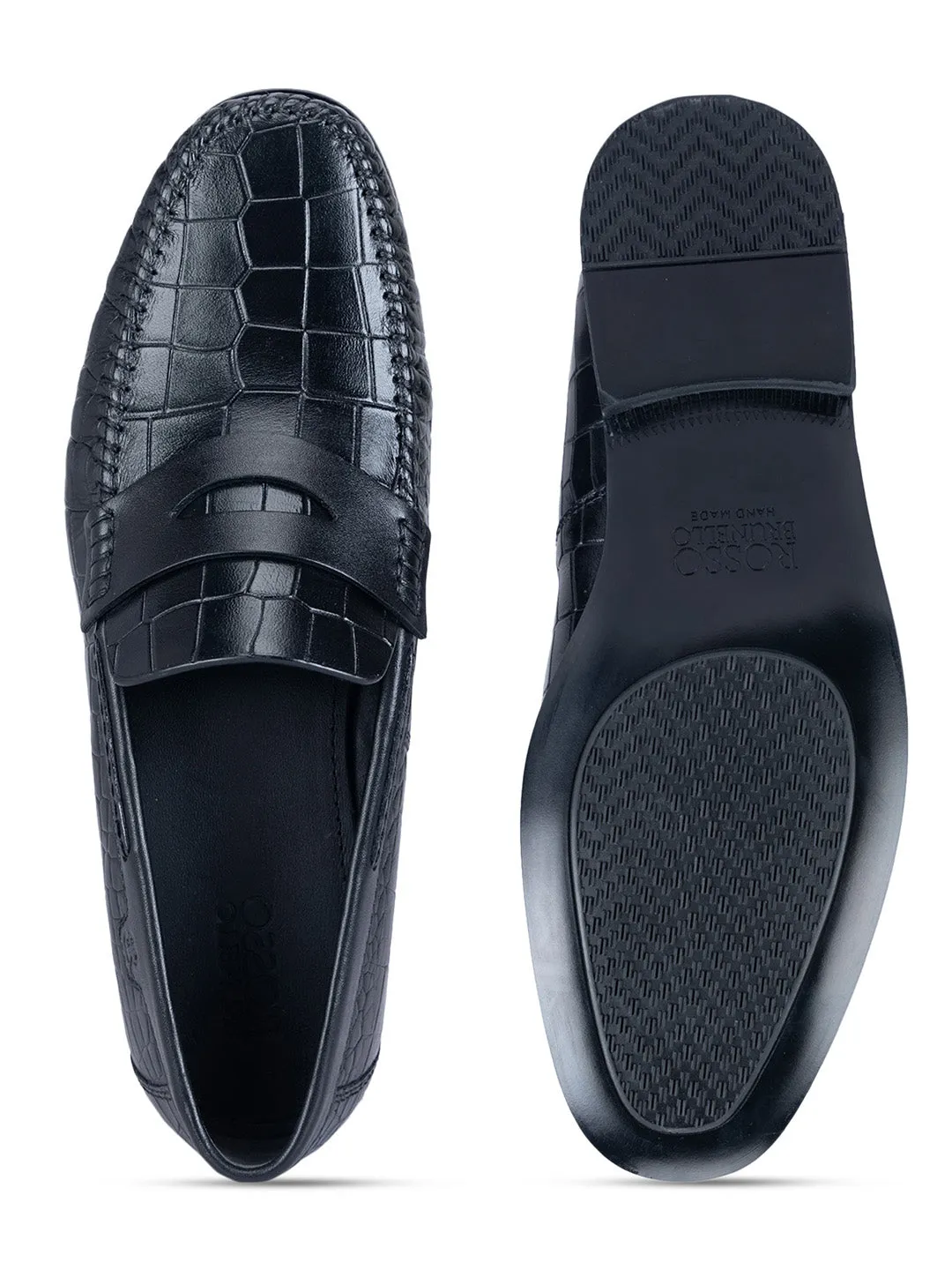 Black Croco Textured Moccasins