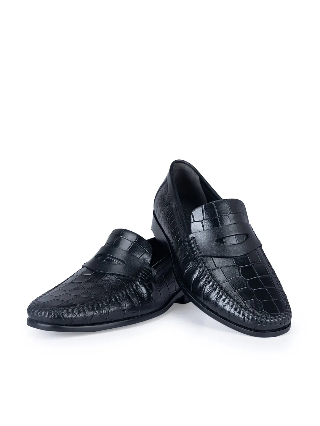 Black Croco Textured Moccasins