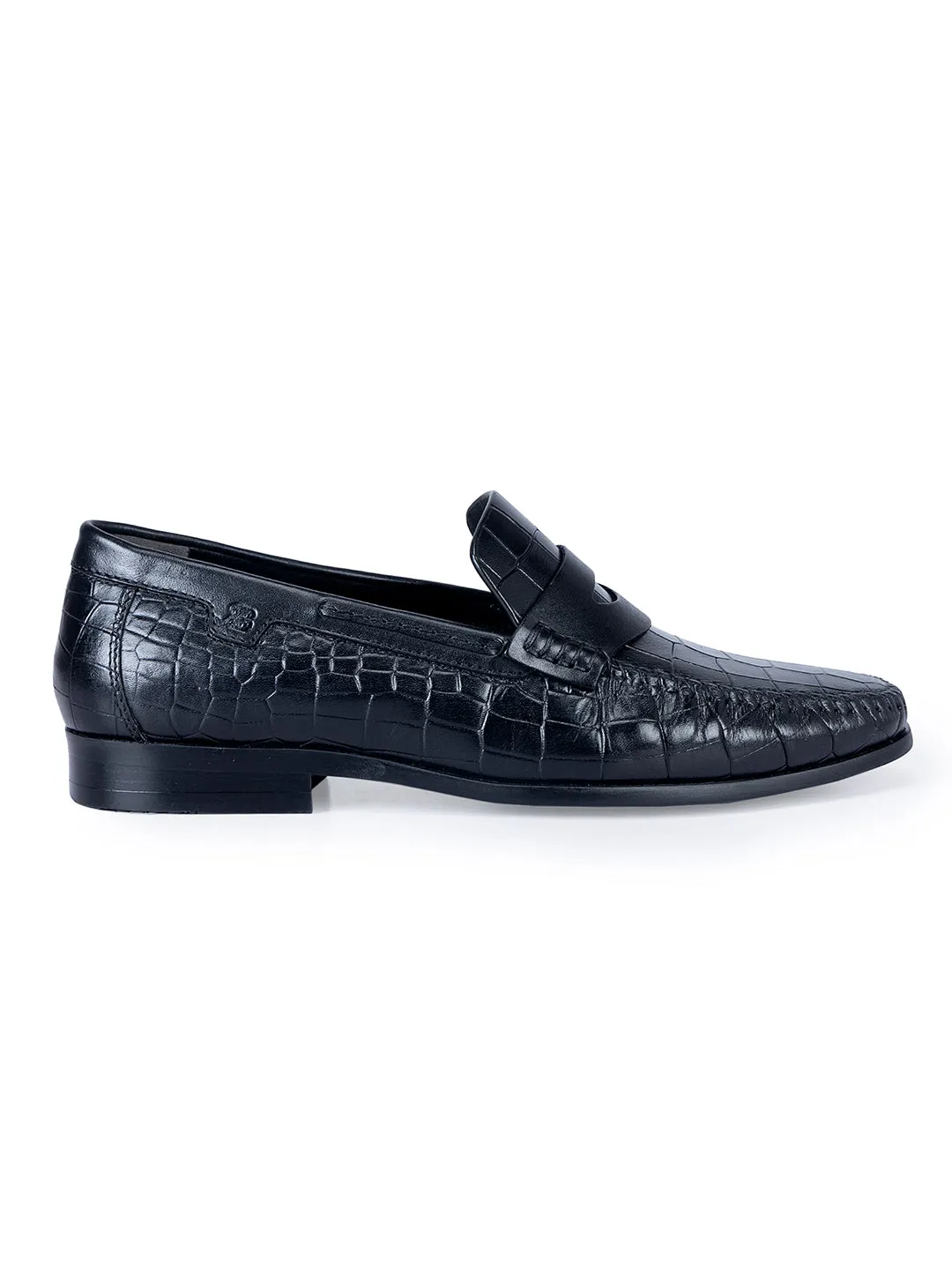 Black Croco Textured Moccasins