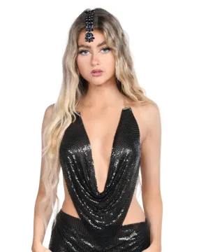 Black Disco Metallic Mesh Top