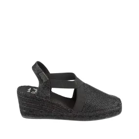 Black Metallic Cotton Blend Wedge Espadrille for Women - Triton-BK