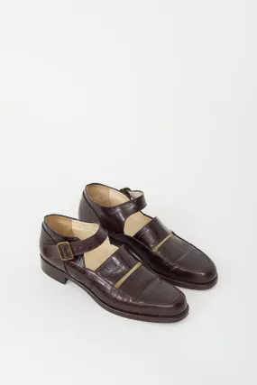 Brown Textured Leather Buckle Loafer