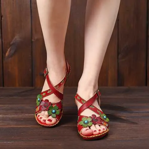 Buckle Strap Leather Sandals