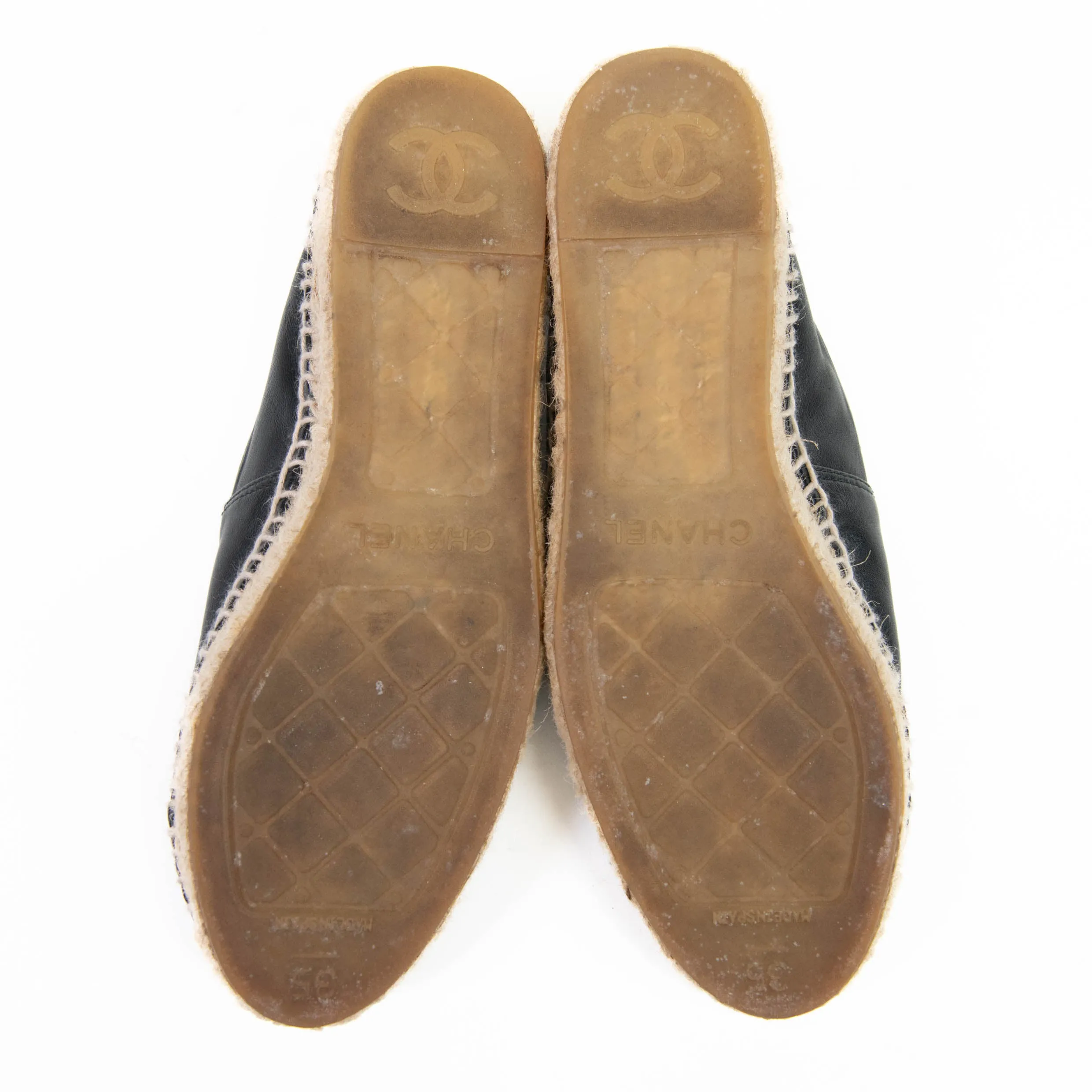 Chanel Black Lambskin CC Espadrilles Size 35