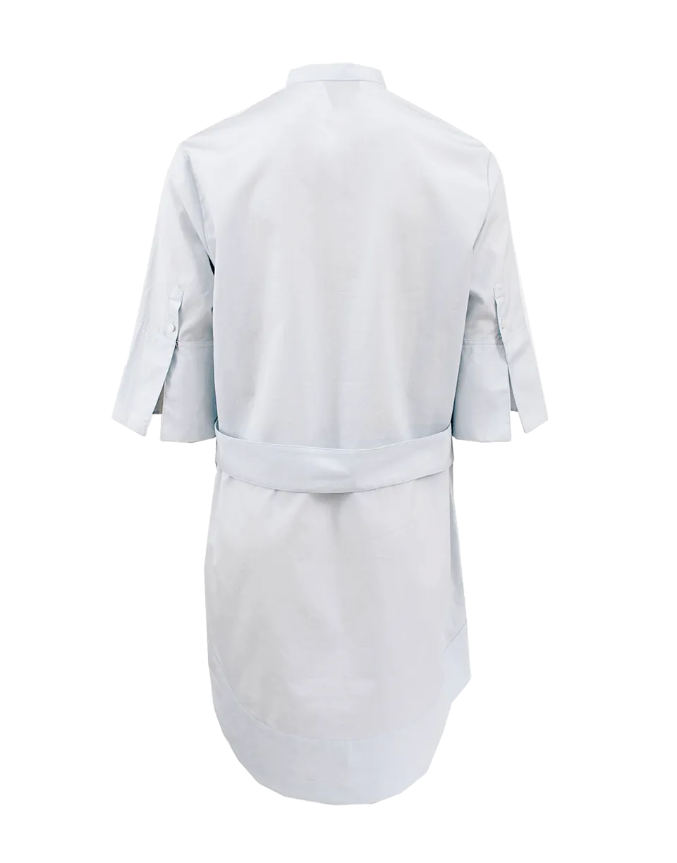 Collarless Shirt Dress with Belt