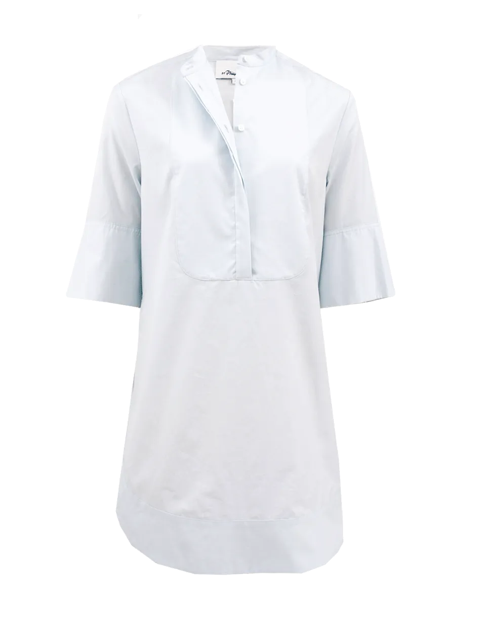 Collarless Shirt Dress with Belt