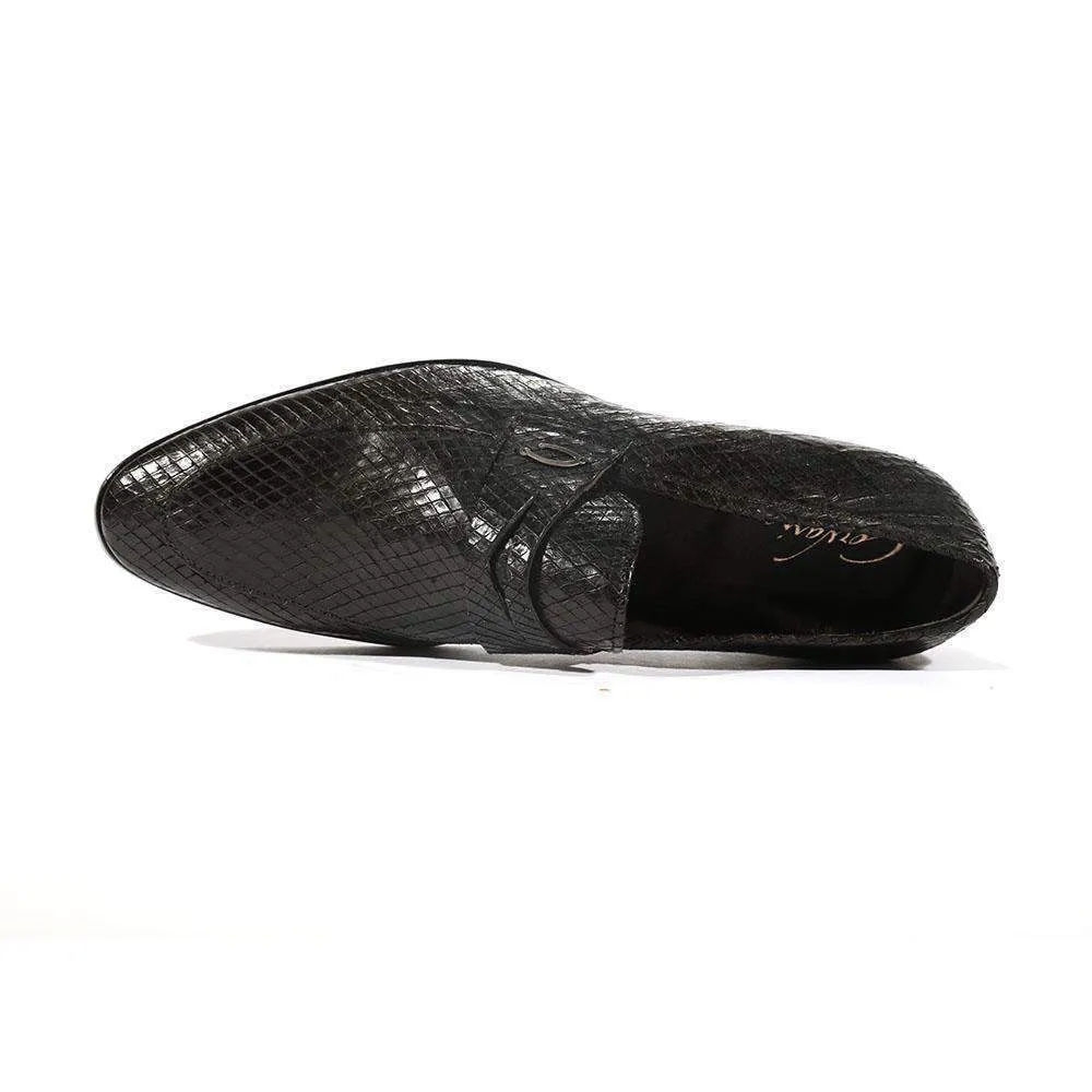 Corvari Designer Men's Designer Shoes Rio Black Snake Textured Leather Loafers (COR1005)