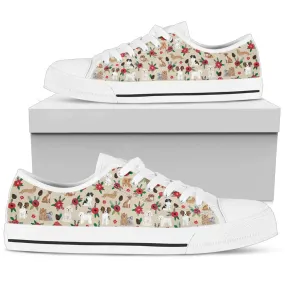 Dogs On Floral White Women's Low Top Sneakers
