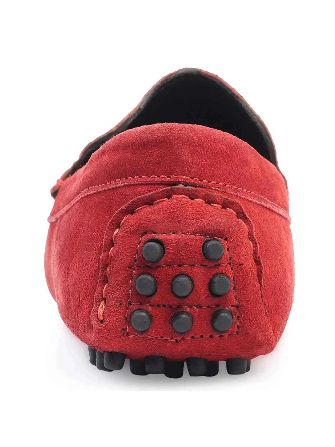 Ferrari Red Handmade Italian Suede Leather Textured Penny Loafers
