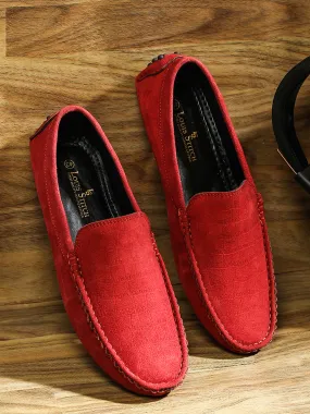 Ferrari Red Handmade Italian Suede Leather Textured Penny Loafers
