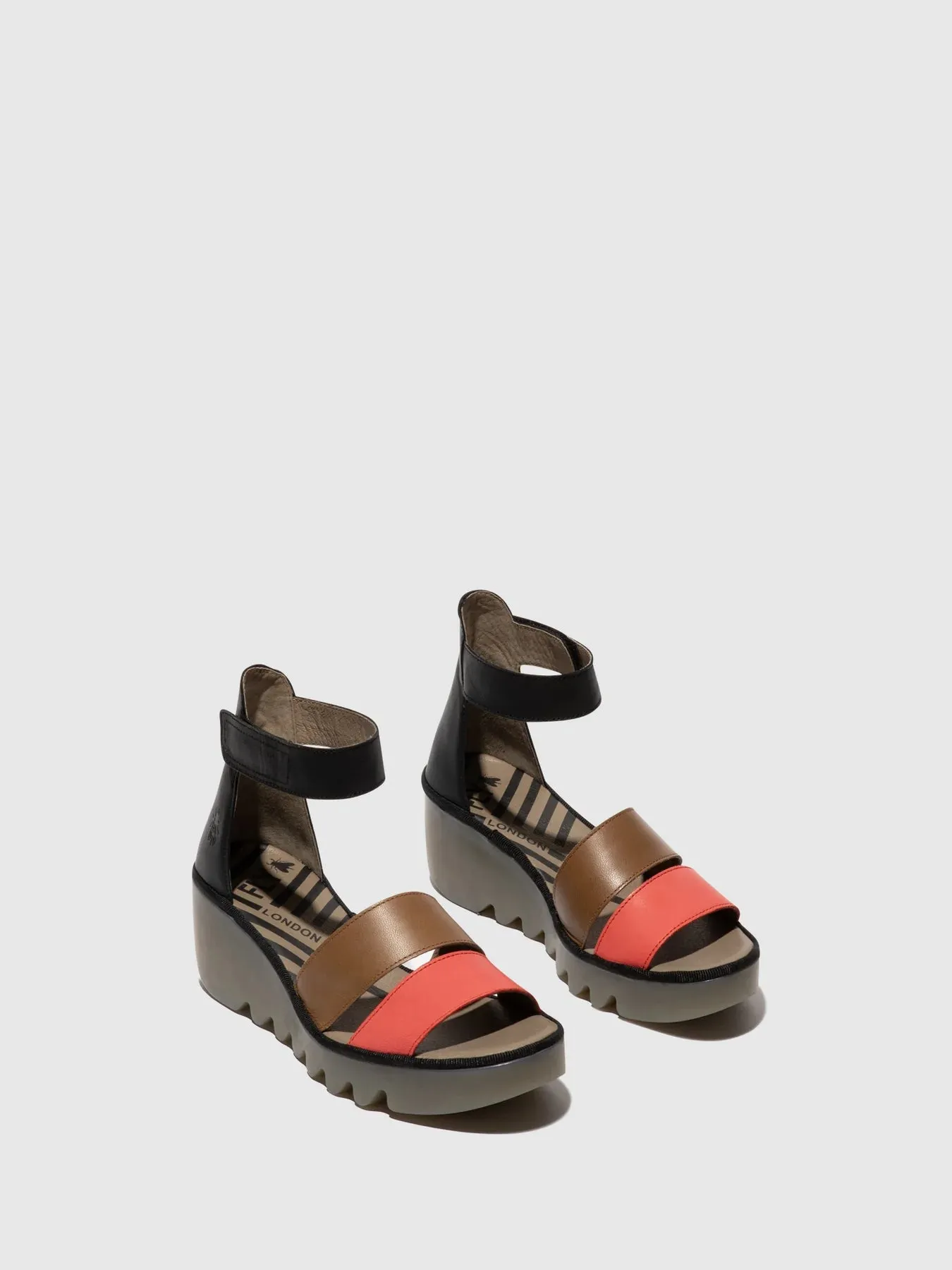 Fly London Women's BONO290FLY Leather Strappy Sandals Raspberry Black