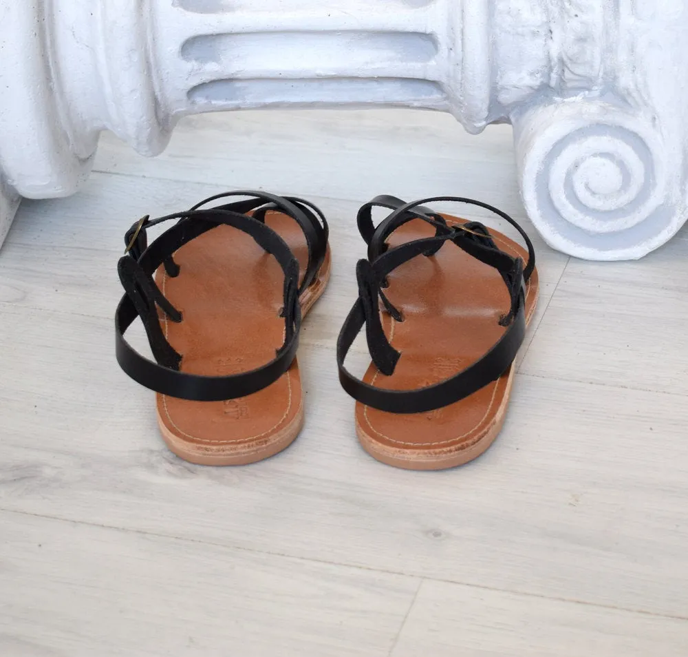 Greek sandals named Tilos in black color, Hippie handmade gladiator Spartan sandals, Astir sandals, roman sandals, ancient sandals TILOS