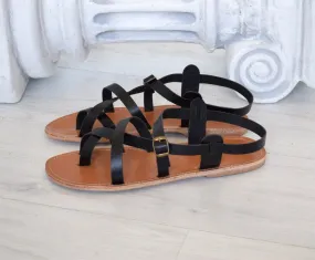 Greek sandals named Tilos in black color, Hippie handmade gladiator Spartan sandals, Astir sandals, roman sandals, ancient sandals TILOS