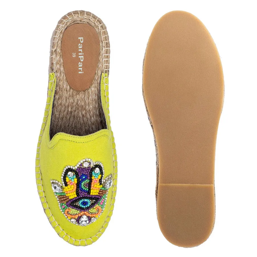 Hamsa Green Espadrilles Flats