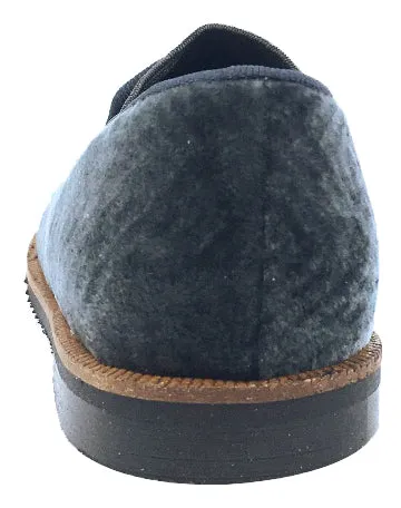 Luccini Boy's and Girl's Slip-On Smoking Loafer (Charcoal Espiga Velvet)
