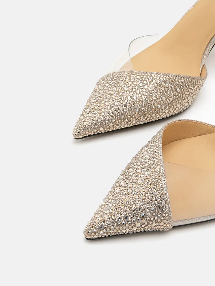 Madeline Crystal V-Cut Ankle Strap Pump Heels