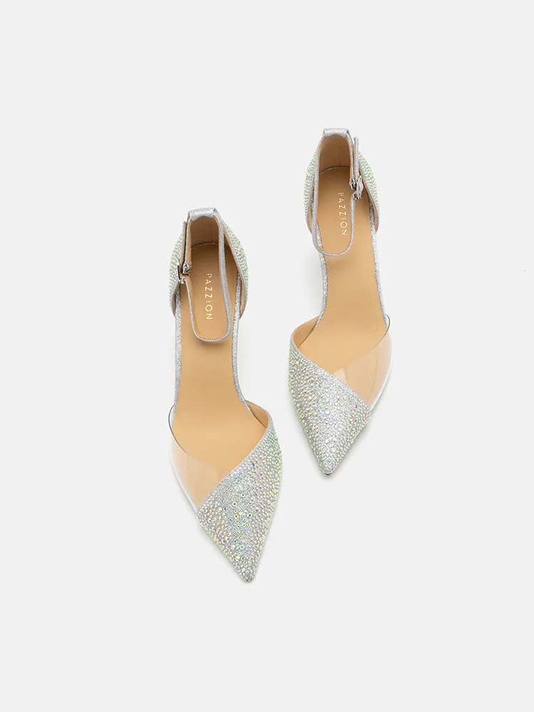 Madeline Crystal V-Cut Ankle Strap Pump Heels