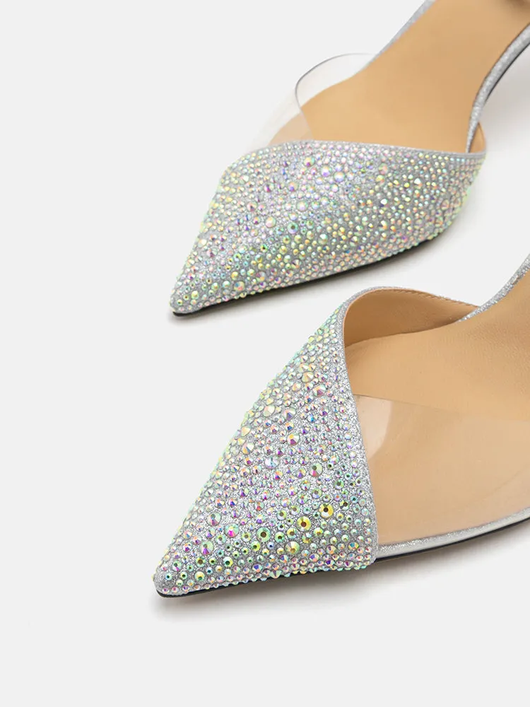 Madeline Crystal V-Cut Ankle Strap Pump Heels