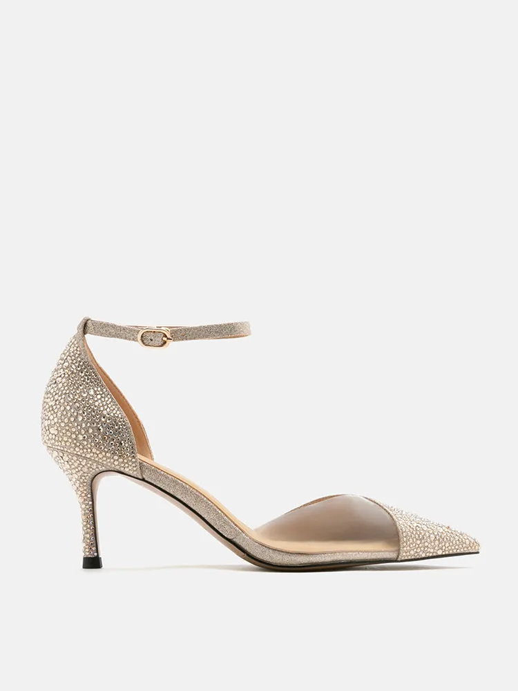 Madeline Crystal V-Cut Ankle Strap Pump Heels