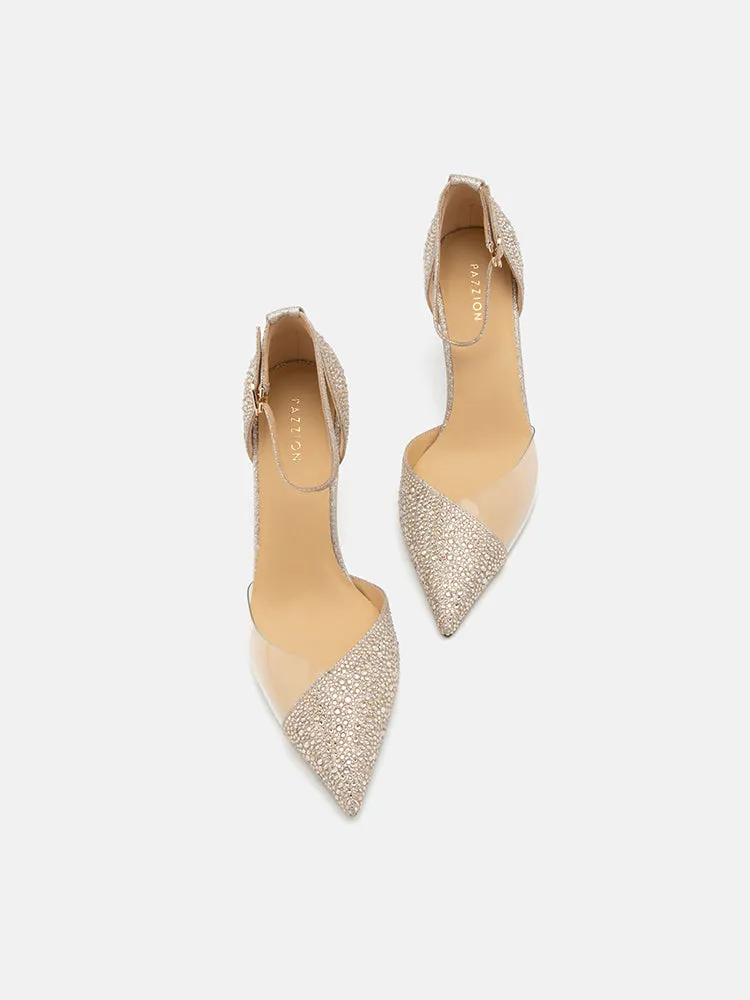 Madeline Crystal V-Cut Ankle Strap Pump Heels