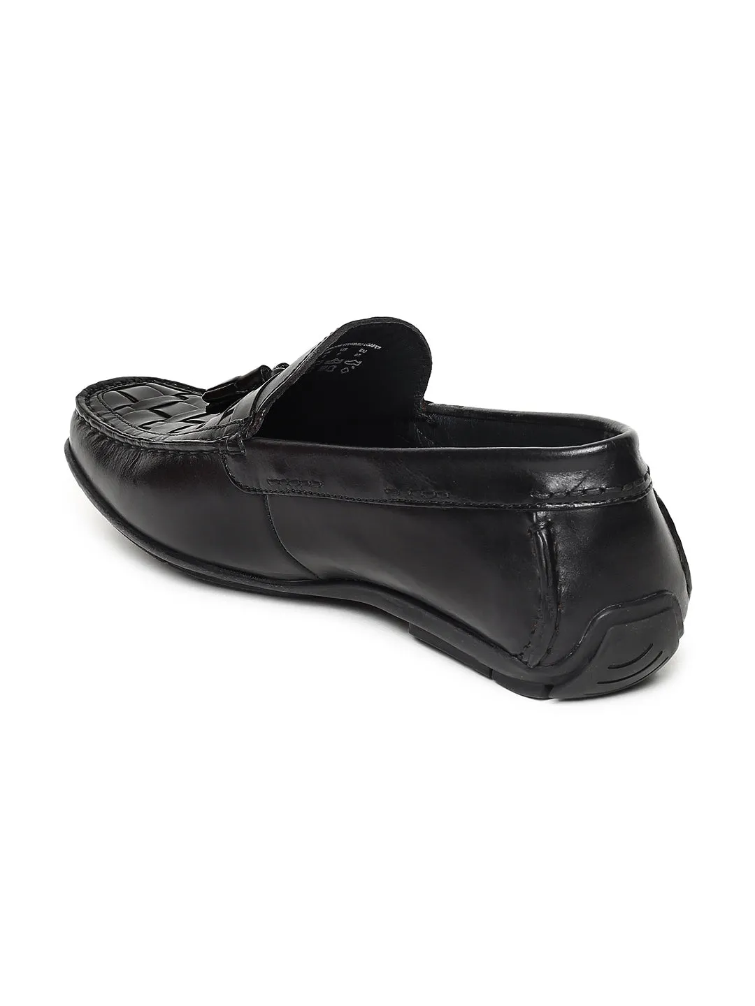 Men Black Basket Weave Textured Tassel Loafers
