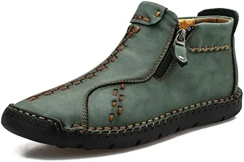 Men's Hand Stitched Brown Leather Textured Boots
