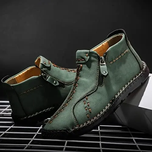 Men's Hand Stitched Brown Leather Textured Boots