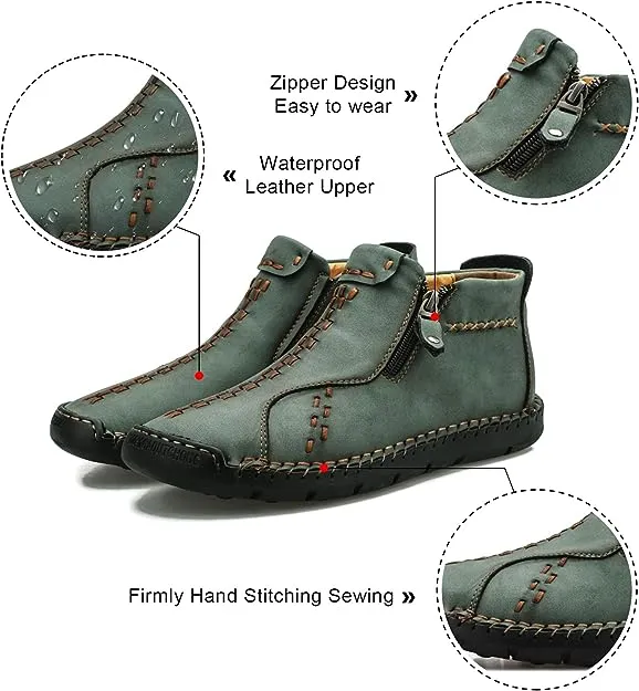 Men's Hand Stitched Brown Leather Textured Boots