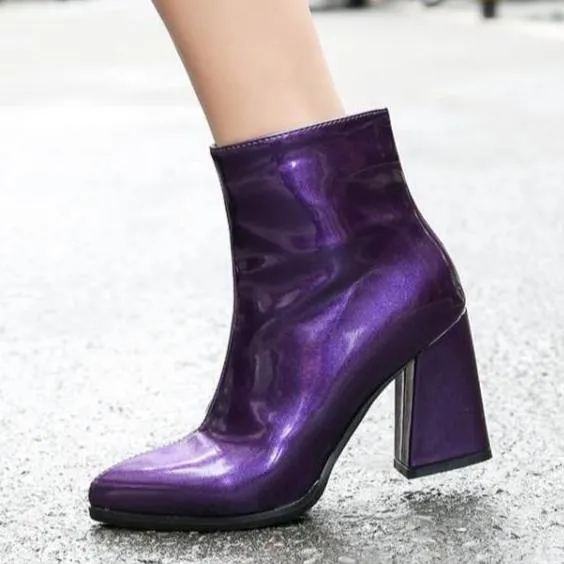 Metallic mirror chunky high heels booties for party