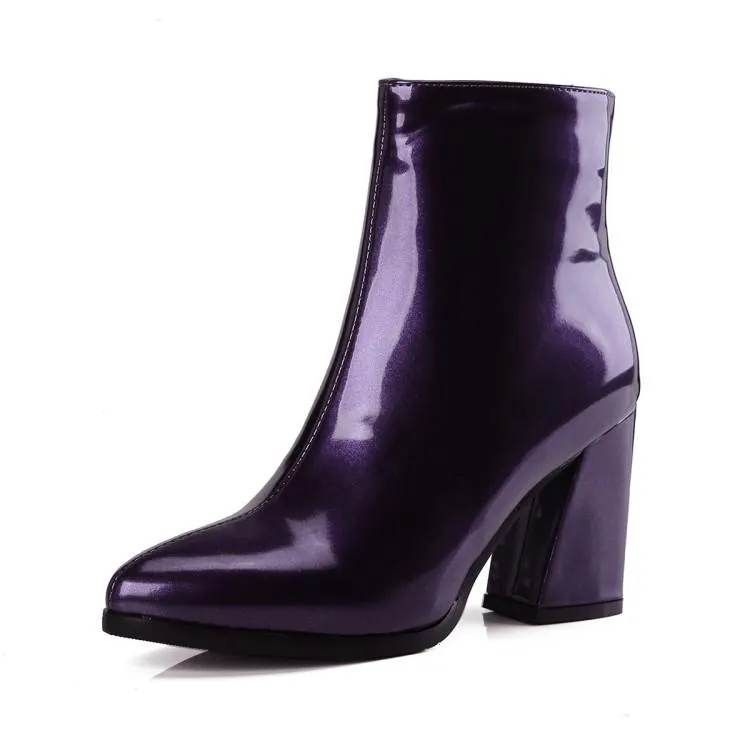 Metallic mirror chunky high heels booties for party
