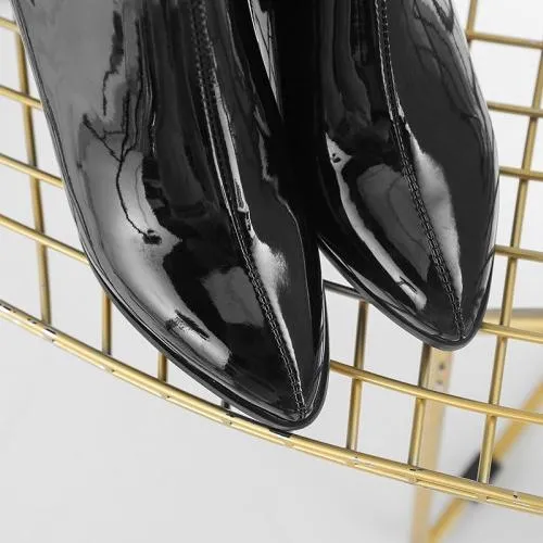 Metallic mirror chunky high heels booties for party