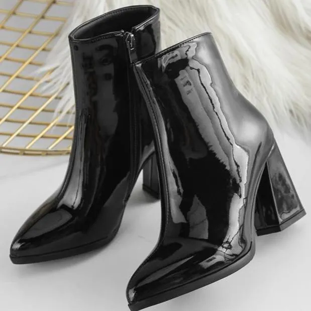 Metallic mirror chunky high heels booties for party