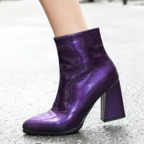 Metallic mirror chunky high heels booties for party
