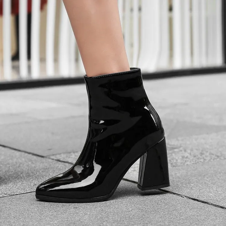 Metallic mirror chunky high heels booties for party