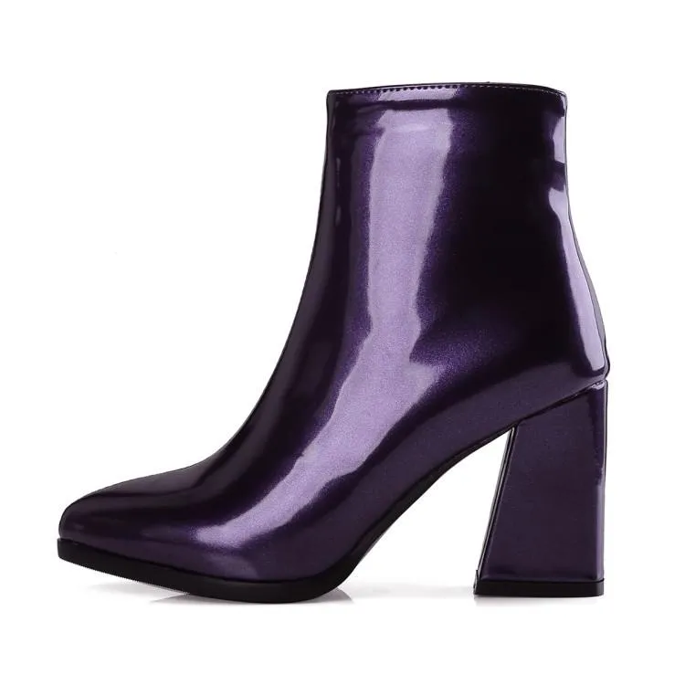 Metallic mirror chunky high heels booties for party