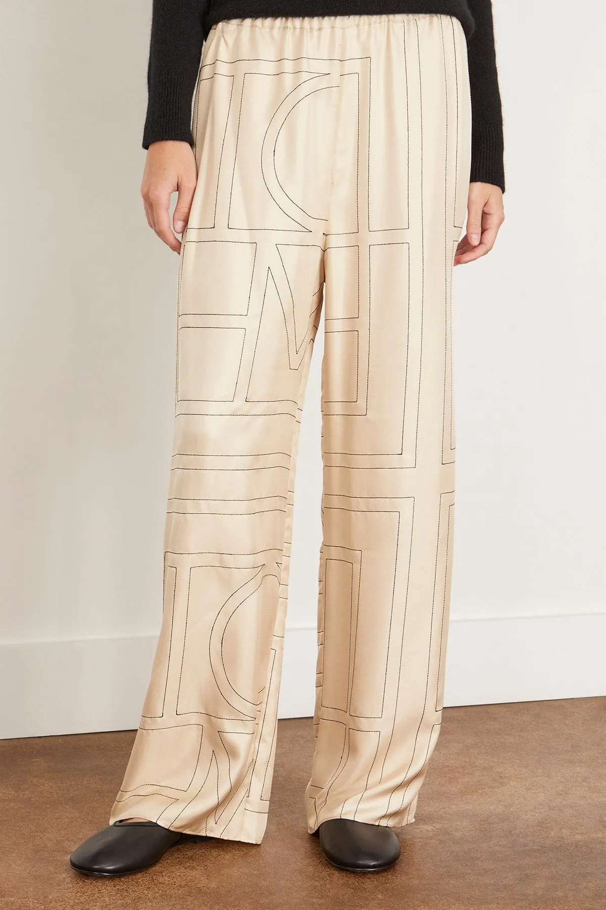 Monogram Silk Pajama Bottoms in Ivory