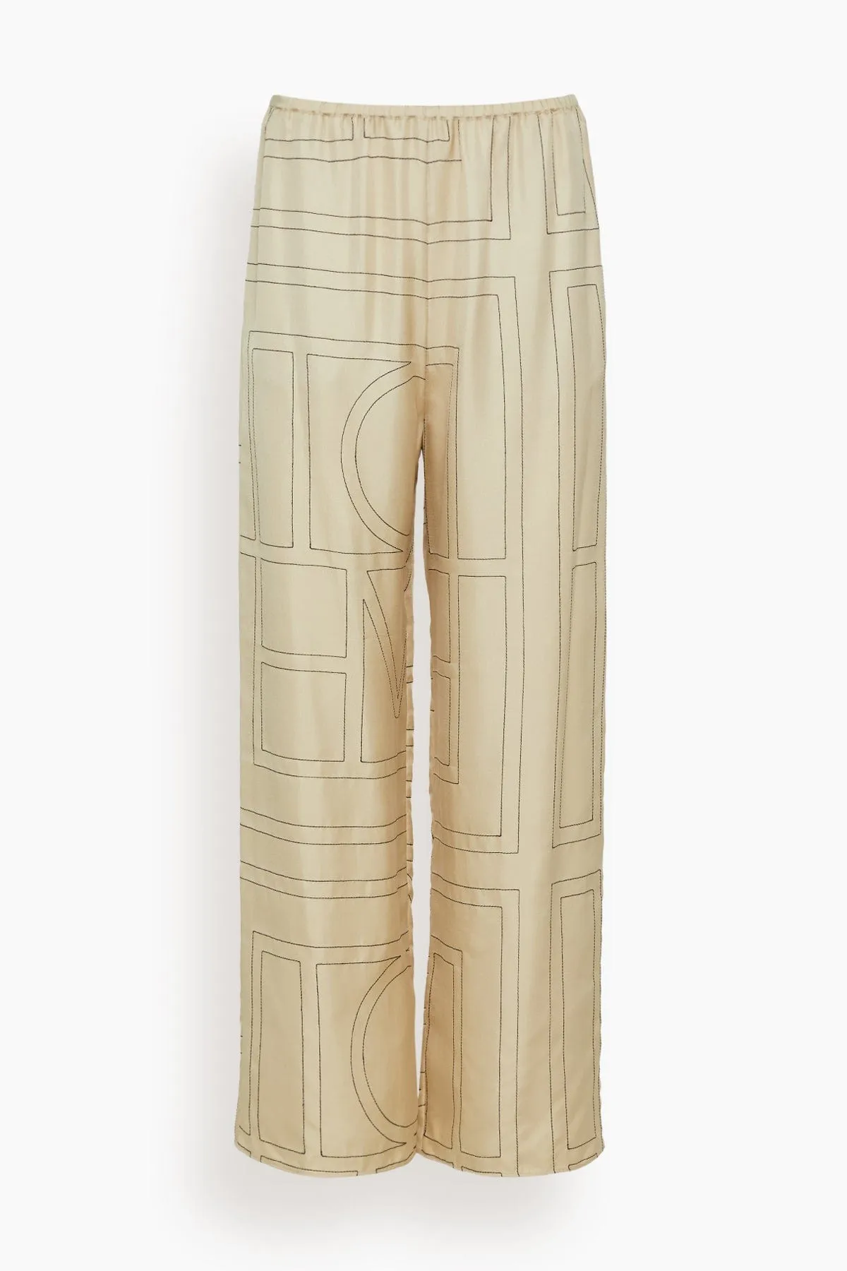 Monogram Silk Pajama Bottoms in Ivory
