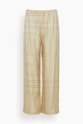 Monogram Silk Pajama Bottoms in Ivory