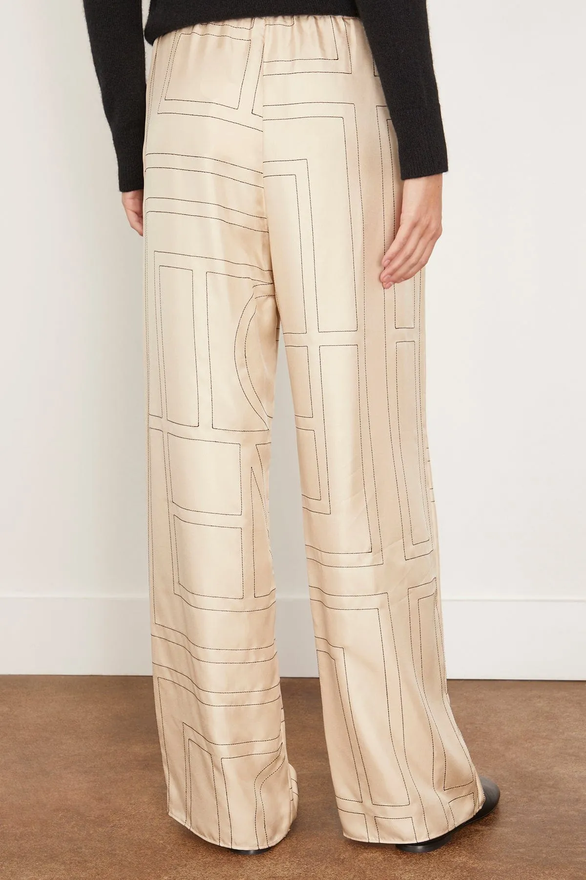 Monogram Silk Pajama Bottoms in Ivory