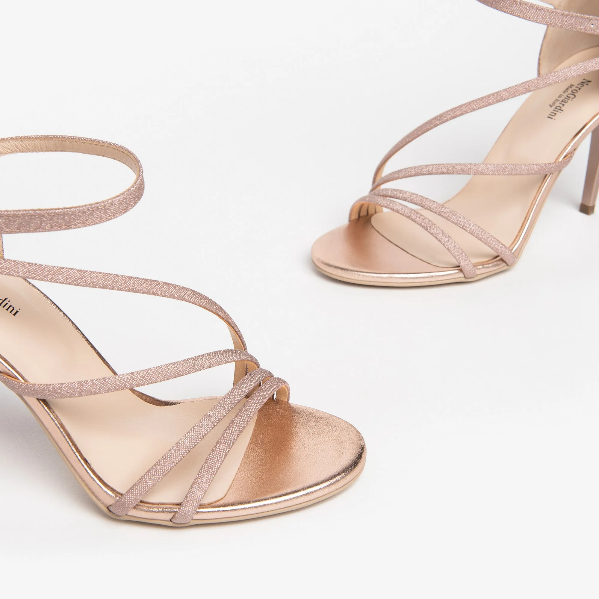 NeroGiardini Rose Gold Strappy Leather Sandals