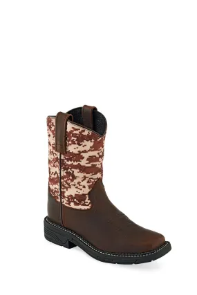 Old West Brown/Camo Children Boys Leather Cowboy Boots 13D
